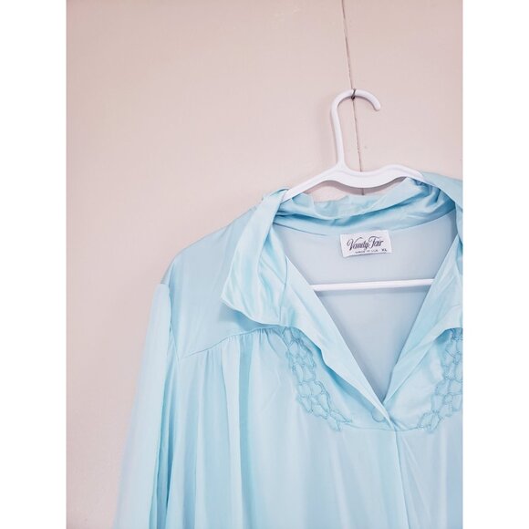 Vtg Vanity Fair Women XL House Coat Robe Lightweight Blue Floral Embroidery - Picture 4 of 5